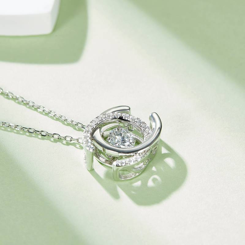 Dynamic dual C S925 silver plated platinum moissanite necklace 50 points D-grade